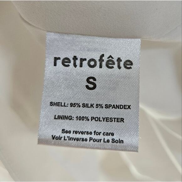 Retrofete Long Sleeve Ivory White Mini Dress Waist Tie Satin Silk Sz Small - Picture 11 of 14